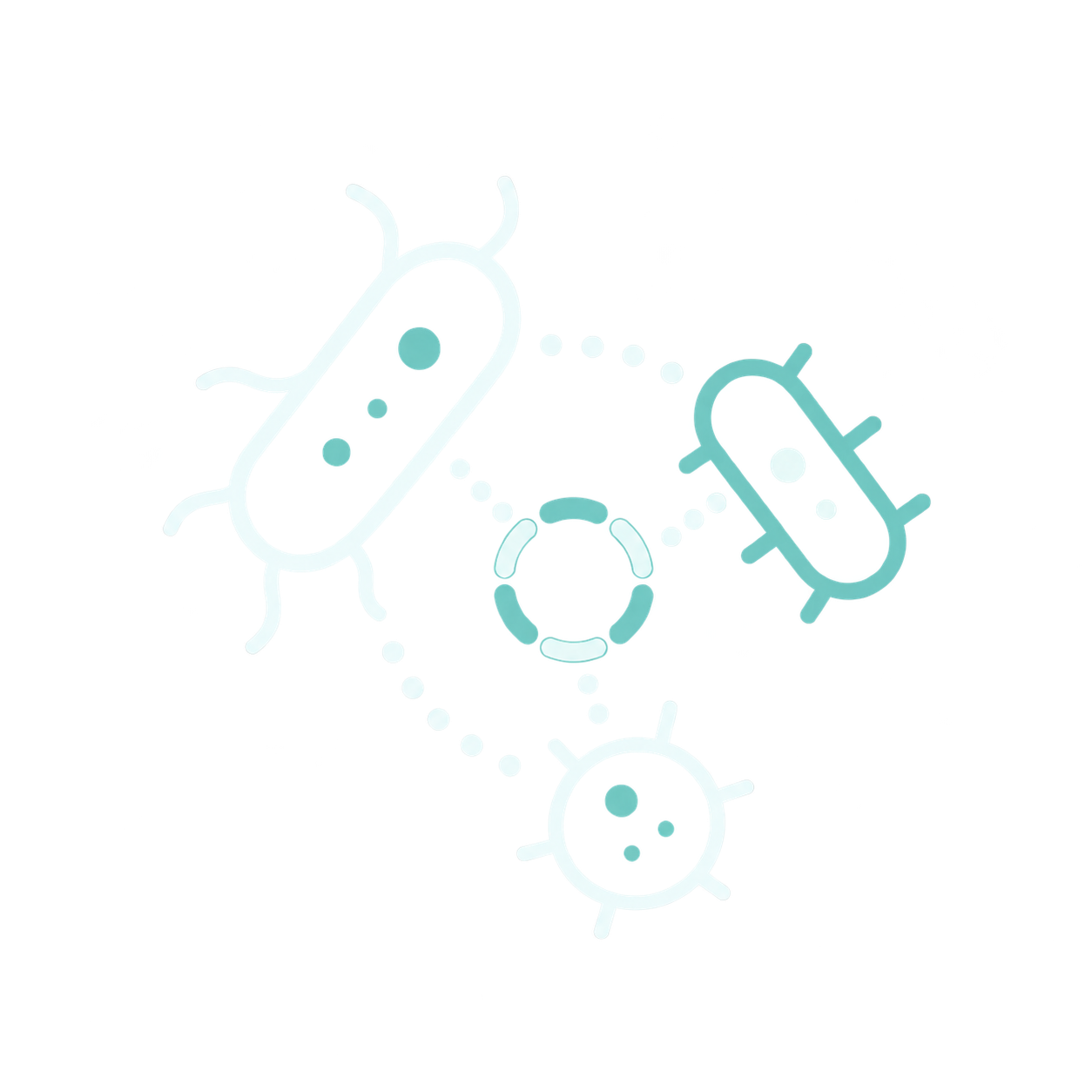 Conceptual schematic of microbes connected around a circular mobile DNA element