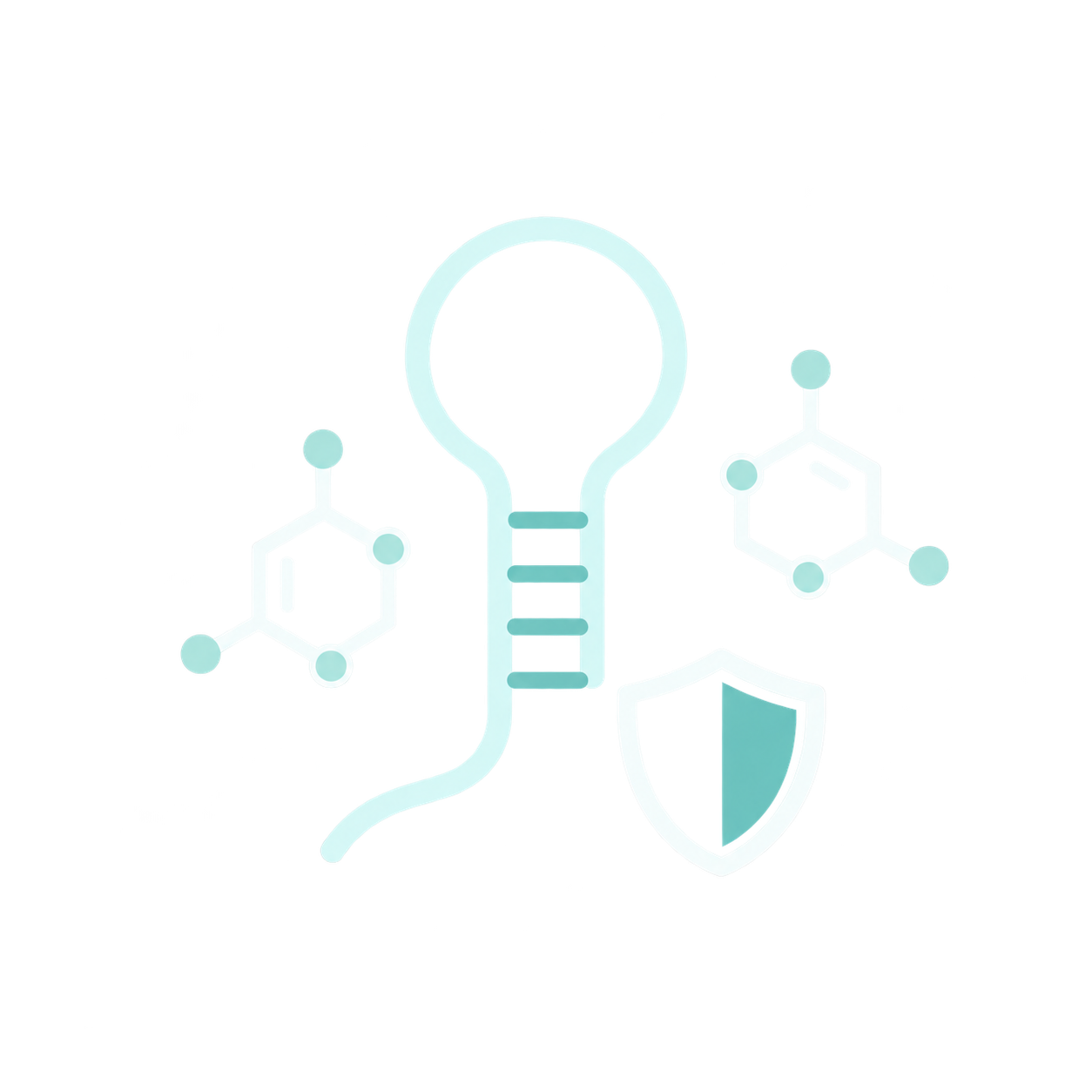 Conceptual schematic of an RNA stem-loop, molecular fragments, and a shield representing defense signaling